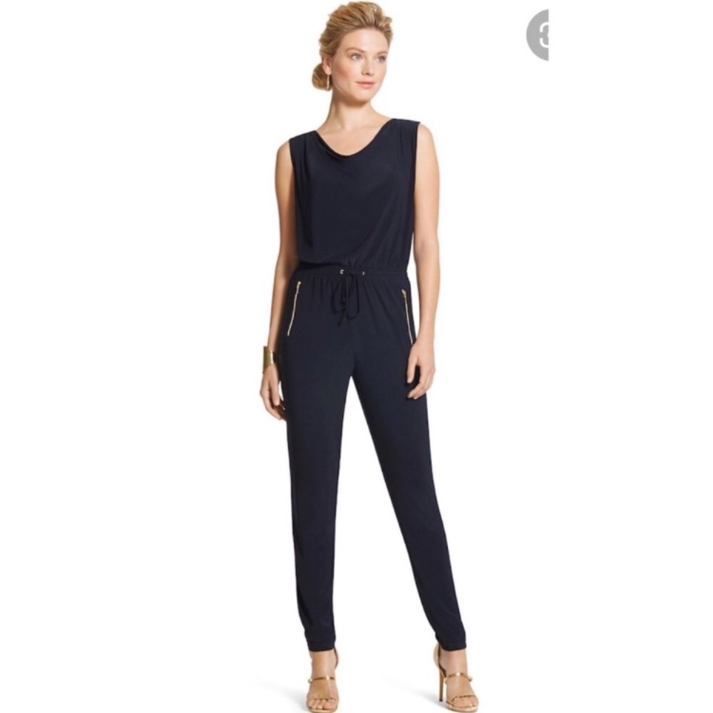 Chico’s navy blue jumpsuit fits 8-10